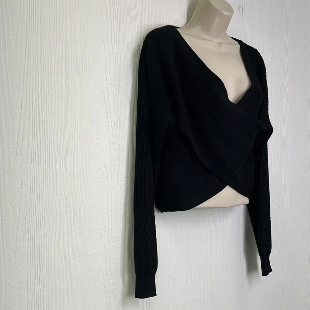 Zara - Black Chunky Knit Twisted Front Lightweight Long Sleeve Sweater Size Sm